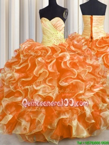 Clearance Orange Lace Up Vestidos de Quinceanera Beading and Ruffles Sleeveless Floor Length