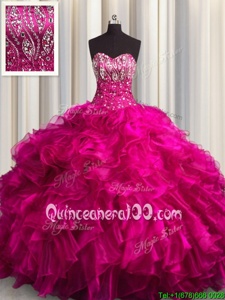 Captivating Sleeveless Brush Train Beading and Ruffles Lace Up Sweet 16 Quinceanera Dress