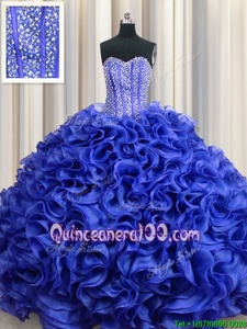 Visible Boning Sleeveless Lace Up Floor Length Beading and Ruffles Quince Ball Gowns