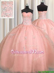 Modern Puffy Skirt Ball Gowns Quinceanera Gown Watermelon Red Sweetheart Organza Sleeveless Floor Length Zipper