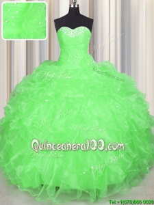 Custom Designed Sweetheart Sleeveless Organza Vestidos de Quinceanera Beading and Ruffles Lace Up