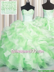 Latest Visible Boning Two Tone Multi-color Sleeveless Organza Lace Up Quinceanera Gown forMilitary Ball and Sweet 16 and Quinceanera