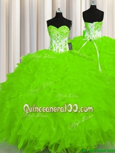 Sweetheart Sleeveless Lace Up Sweet 16 Dress Spring Green Organza