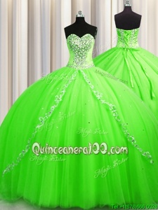 Superior Brush Train Spring Green Sweetheart Neckline Beading 15th Birthday Dress Sleeveless Lace Up