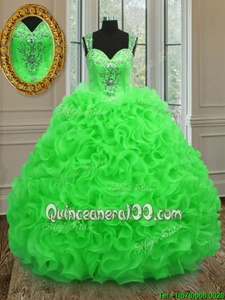 Straps Sleeveless Organza Quinceanera Dress Beading and Ruffles Zipper