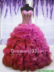 Lilac Lace Up Sweet 16 Dresses Beading and Ruffles Sleeveless Floor Length