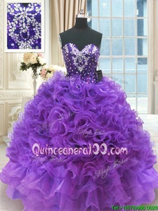 Inexpensive Sleeveless Beading and Ruffles Lace Up 15 Quinceanera Dress