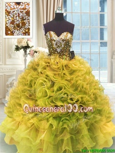 Spring and Summer and Fall and Winter Organza Sleeveless Floor Length Quinceanera Gown andBeading and Ruffles