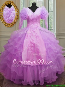 Dazzling Long Sleeves Ruffled Layers Zipper Sweet 16 Dress