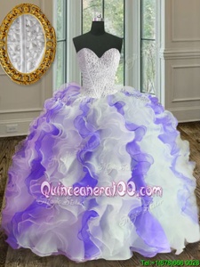 Pretty Sweetheart Sleeveless Organza Vestidos de Quinceanera Beading and Ruffles Lace Up