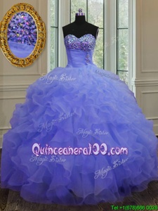 Pretty Purple Sleeveless Beading and Ruffles Floor Length Vestidos de Quinceanera