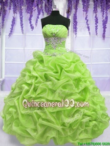 Unique Pick Ups Ball Gowns Sweet 16 Dresses Yellow Green Strapless Organza Sleeveless Floor Length Lace Up