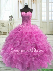 Superior Lilac Sweetheart Neckline Beading and Ruffles 15th Birthday Dress Sleeveless Lace Up