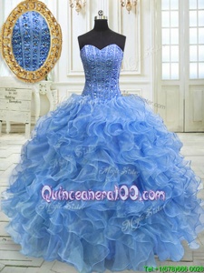 Attractive Sleeveless Lace Up Floor Length Beading and Ruffles Vestidos de Quinceanera