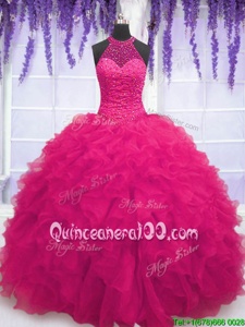 Ideal Spring and Summer and Fall and Winter Organza Sleeveless Floor Length 15 Quinceanera Dress andBeading and Ruffles