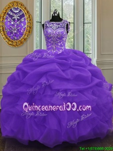 Fitting Scoop Beading and Pick Ups Vestidos de Quinceanera Eggplant Purple Lace Up Sleeveless Floor Length