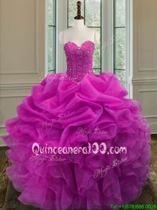 Discount Floor Length Lace Up Quinceanera Dresses Fuchsia and In forMilitary Ball and Sweet 16 and Quinceanera withBeading and Ruffles