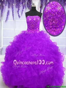 Best With Train Ball Gowns Sleeveless Eggplant Purple Quince Ball Gowns Brush Train Lace Up