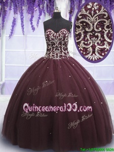 Dark Purple Lace Up Sweetheart Beading and Appliques Quinceanera Dress Tulle Sleeveless