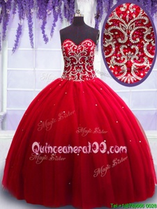 Discount Red Lace Up Sweetheart Beading Vestidos de Quinceanera Tulle Sleeveless