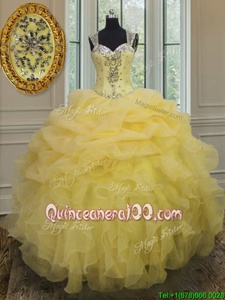 Eye-catching Straps Straps Light Yellow Zipper Vestidos de Quinceanera Beading and Ruffles Sleeveless Floor Length