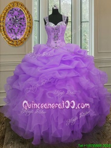 Organza Straps Sleeveless Zipper Beading and Ruffles Quinceanera Dress inLavender