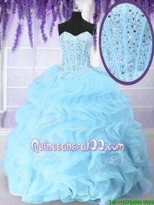 Dynamic Blue Sleeveless Beading and Ruffles Floor Length Sweet 16 Dresses