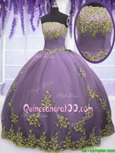 New Style Strapless Sleeveless Tulle Vestidos de Quinceanera Appliques Zipper