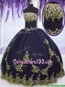 Fancy Appliques Quinceanera Dresses Navy Blue Zipper Sleeveless Floor Length