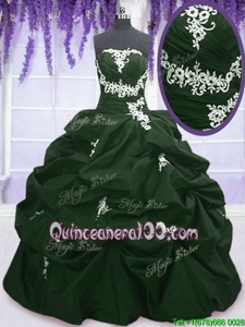 Custom Made Pick Ups Floor Length Dark Green and Peacock Green Quinceanera Dress Strapless Sleeveless Lace Up