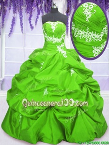 Admirable Spring Green Sleeveless Appliques and Pick Ups Floor Length Quince Ball Gowns