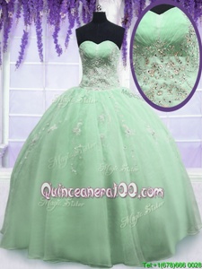 Superior Sweetheart Sleeveless Zipper Sweet 16 Dress Yellow Green Organza