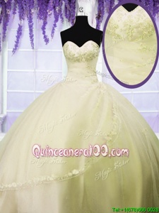 Pretty Floor Length Light Yellow Vestidos de Quinceanera Sweetheart Sleeveless Lace Up