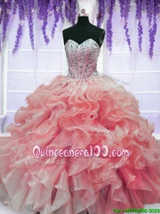 Free and Easy Sleeveless Lace Up Floor Length Beading and Ruffles Sweet 16 Quinceanera Dress