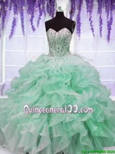 Sweetheart Sleeveless Lace Up Ball Gown Prom Dress Apple Green Organza