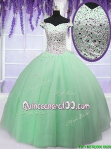 Enchanting Apple Green Off The Shoulder Neckline Beading Sweet 16 Dresses Sleeveless Lace Up