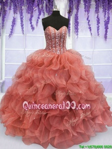 Spring and Summer and Fall and Winter Organza Sleeveless Floor Length Ball Gown Prom Dress andBeading and Ruffles