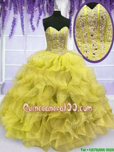 Colorful Sleeveless Lace Up Floor Length Beading and Ruffles Sweet 16 Dress