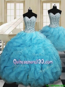 Elegant Three Piece Floor Length Baby Blue Sweet 16 Dress Sweetheart Sleeveless Lace Up