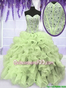 Suitable Sweetheart Sleeveless Organza Vestidos de Quinceanera Beading and Ruffles Lace Up