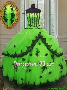 Ideal Spring Green Strapless Neckline Appliques Vestidos de Quinceanera Sleeveless Lace Up