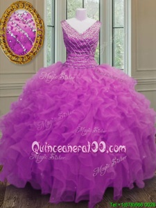 Hot Selling Spring and Summer and Fall and Winter Organza Sleeveless Floor Length Sweet 16 Dress andBeading and Ruffles