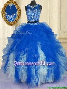 Captivating Scoop Sleeveless Zipper Floor Length Beading and Ruffles Quinceanera Dress