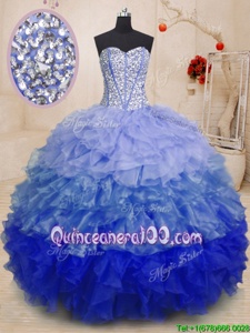 Adorable Sweetheart Sleeveless Organza Sweet 16 Dress Beading and Ruffles Lace Up