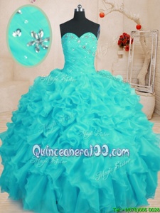 Pretty Sweetheart Sleeveless Organza Vestidos de Quinceanera Beading and Ruffles Lace Up