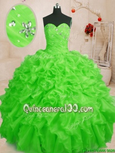 Nice Spring Green Sleeveless Beading and Ruffles Floor Length Quinceanera Gowns