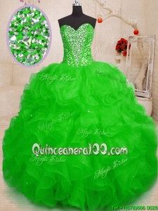 High Class Green Sleeveless Organza Lace Up Vestidos de Quinceanera forMilitary Ball and Sweet 16 and Quinceanera