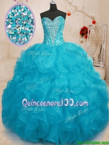 Clearance Aqua Blue Sleeveless Beading Floor Length Sweet 16 Dress