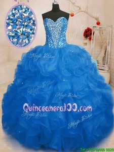 High Class Sleeveless Lace Up Floor Length Beading and Ruffles Sweet 16 Quinceanera Dress