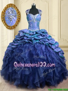 Pick Ups Sweetheart Cap Sleeves Brush Train Lace Up Sweet 16 Dress Purple Organza and Taffeta